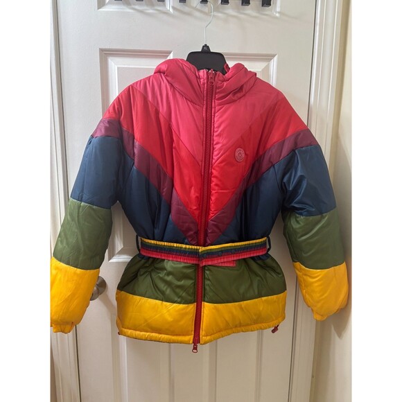 FARM Rio Cerrado Sky Reversible Puffer Jacket Black & White Rainbow Size S - Picture 2 of 16